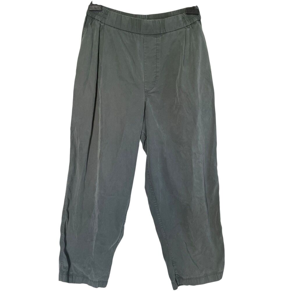 COS Wide Legs Barrel Green Elastic Waist Pants Womens Lyocell Pockets SZ S
